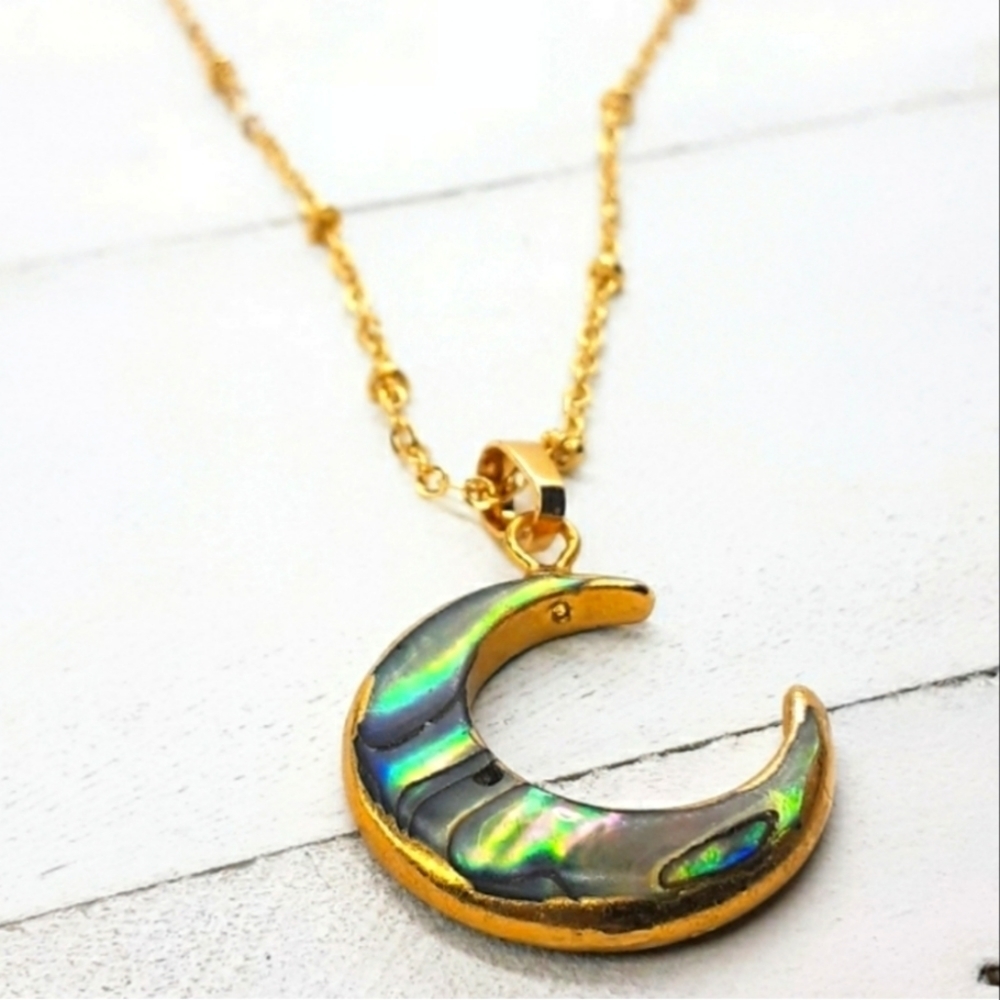 Cresent moon carved Abalone shell necklace